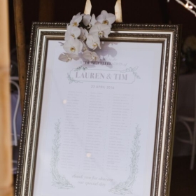Seating Chart in Champagne Frame with Double Off White Matte, A1, Wedding Decor Hire