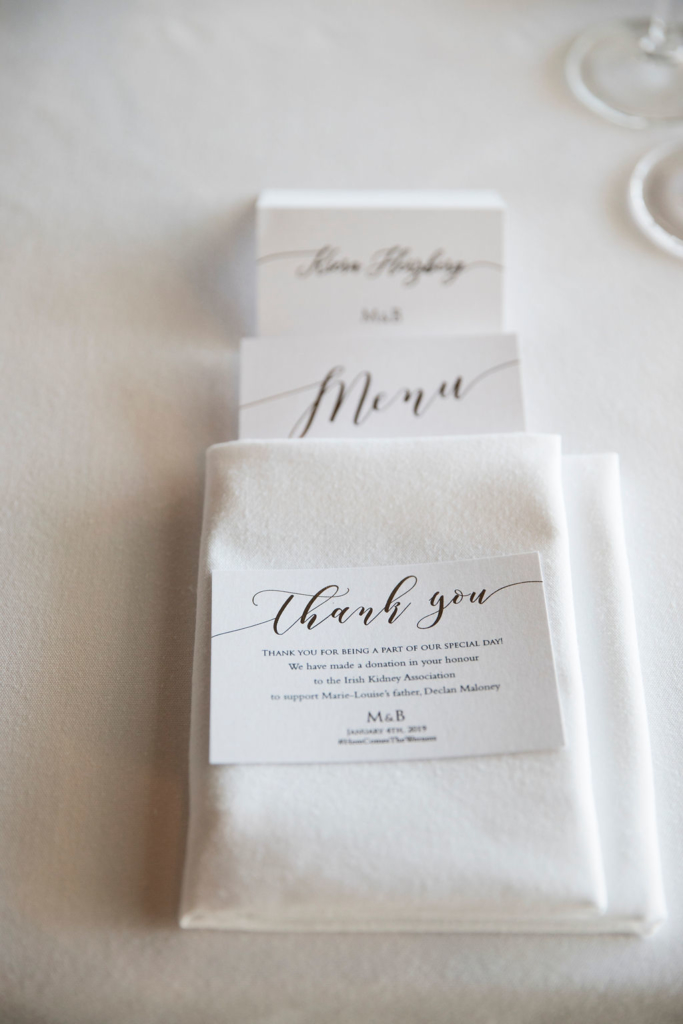 Gold Foiled Menu, Place Card and Bonbonniere Card. Image Blumenthal Photography.