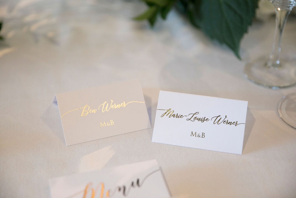Gold Foiled Place Cards. Image Blumenthal Photography.
