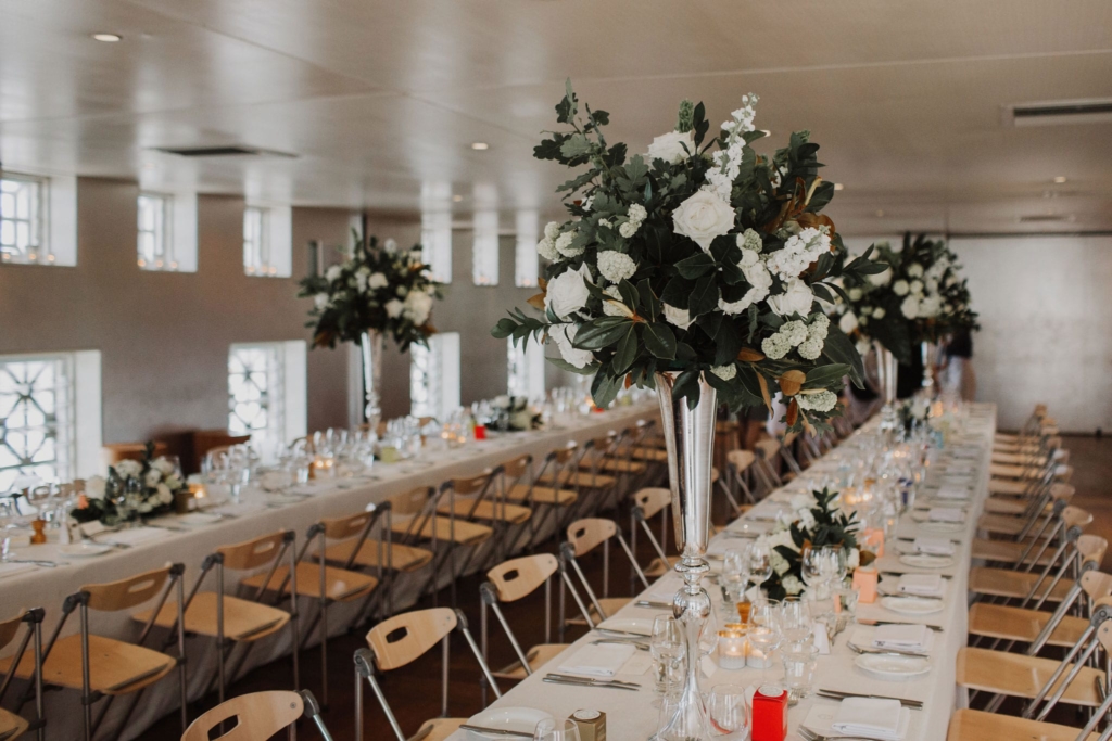 Beautiful silver leaf adorn the walls of this airy space. Wedding ready at The Bathers' Pavilion. Image I Love Wednesdays.