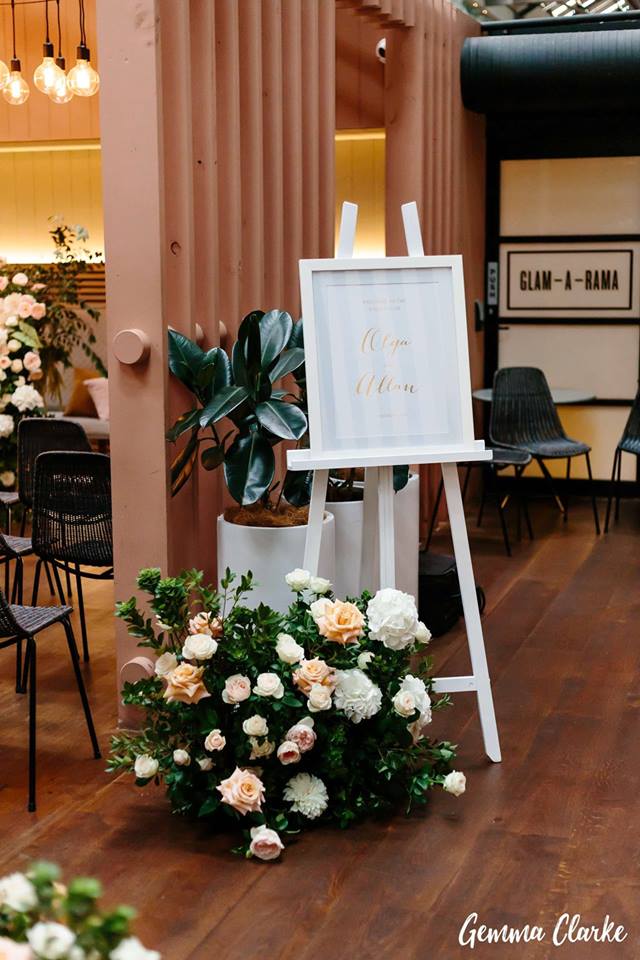 Welcome sign at wedding ceremony at Ovolo Hotels