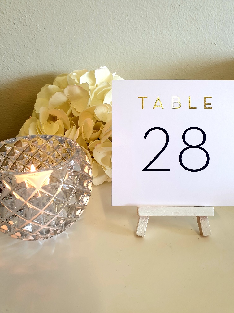 Table Numbers Gold Foil White Easel