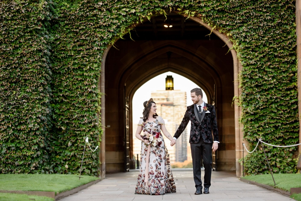 A couple ever so dashing for their after wedding photoshoot at The University of Sydney