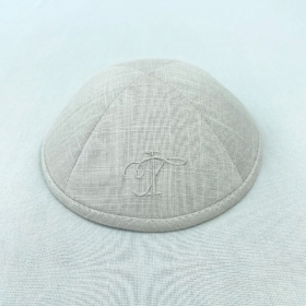 Kippah Beige Grey Linen Skull Cap Outside