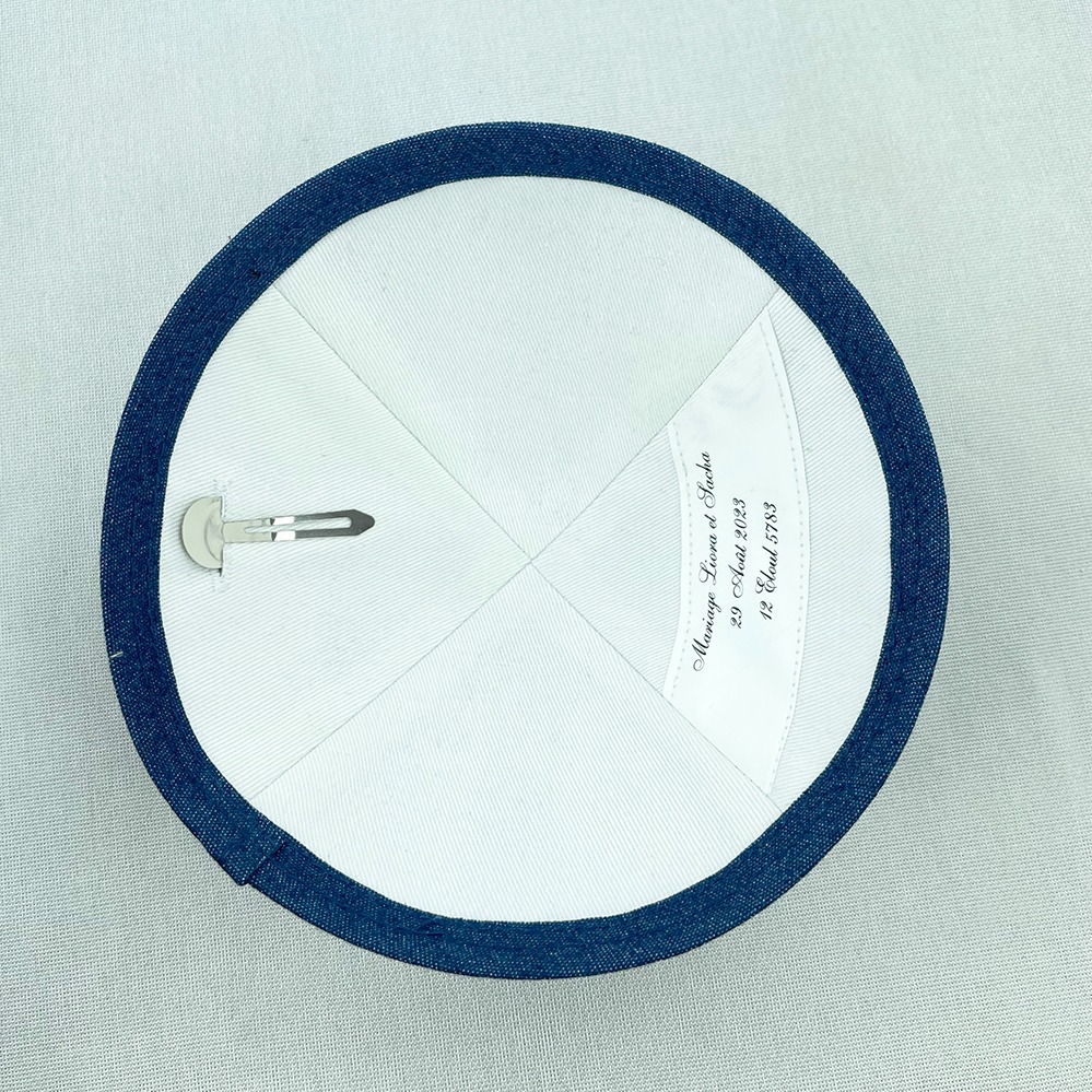 Royal Blue Kippot Embroidery Inside