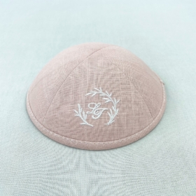 Pale Pink Linen Yarmulke Personalised