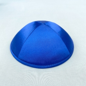 Royal Blue Satin Personalised Yarmulke Outside