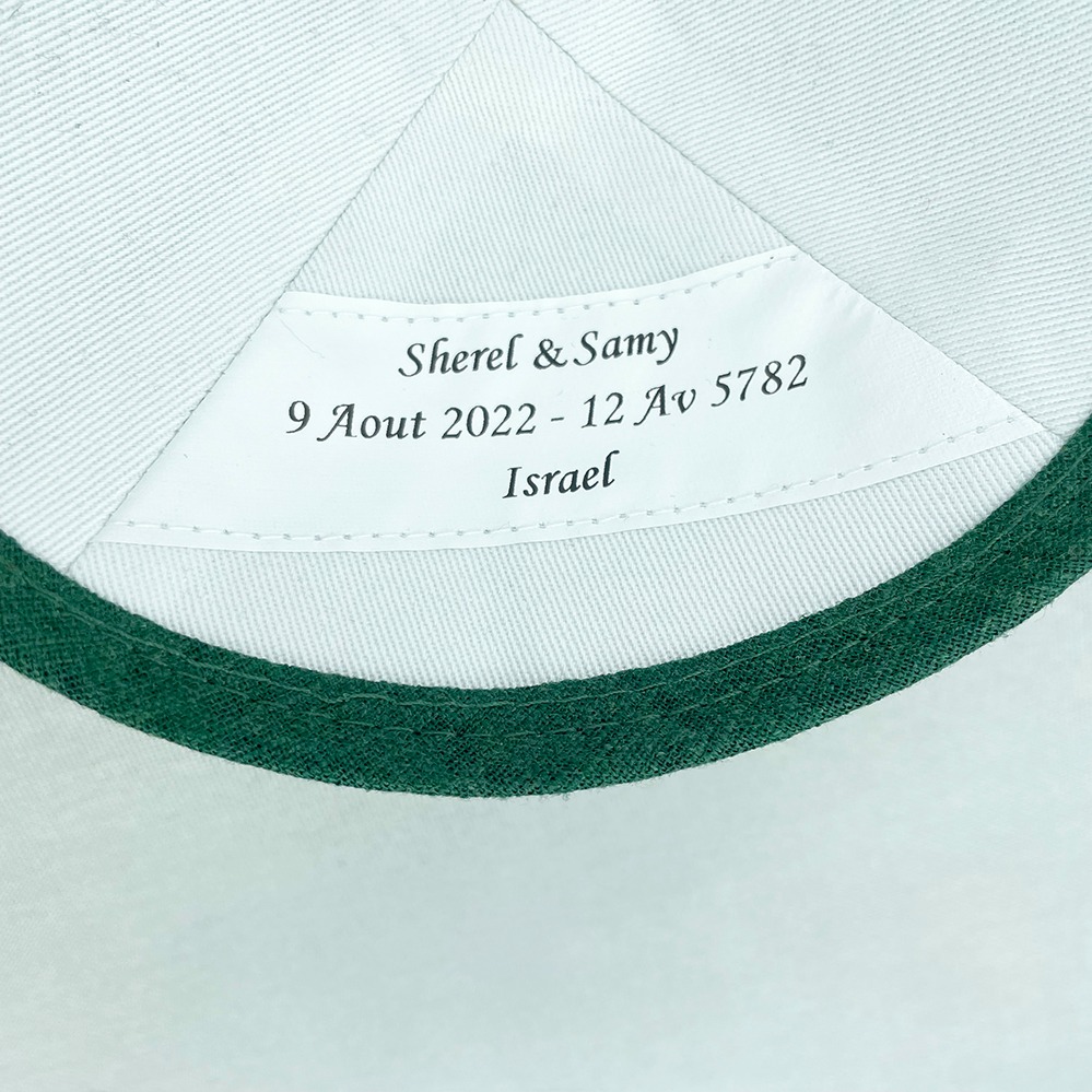 Emerald Green Linen Personalised Yarmulke Label