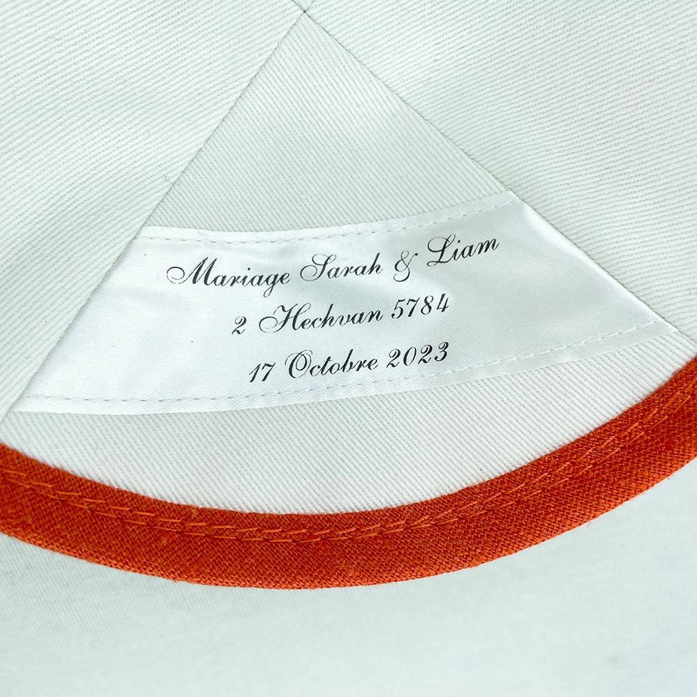 Orange Linen Personalised Yarmulke Label Inside