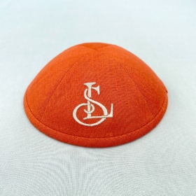 Orange Linen Personalised Yarmulke Outside