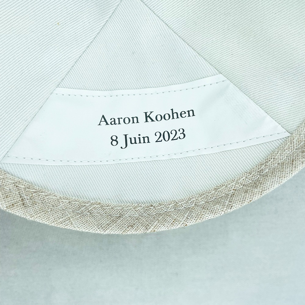 Oatmeal Linen Personalised Yarmulke Inside Label