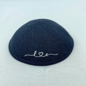 Navy Linen Kippah with Monogram