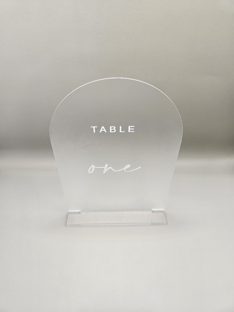 Acrylic Arch Frosted Table Number Hire